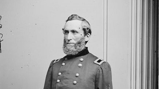 Black and white historic image of a Union officer in uniform. 